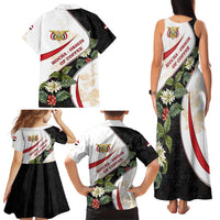 Yemen Family Matching Tank Maxi Dress and Hawaiian Shirt with Mocha Coffee Plant Design and National Flag Accents