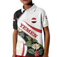Yemen Kid Polo Shirt with Mocha Coffee Plant Design and National Flag Accents