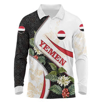 Yemen Long Sleeve Polo Shirt with Mocha Coffee Plant Design and National Flag Accents