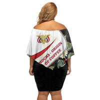 Yemen Off Shoulder Short Dress with Mocha Coffee Plant Design and National Flag Accents
