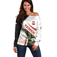 Yemen Off Shoulder Sweater with Mocha Coffee Plant Design and National Flag Accents