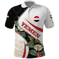Yemen Polo Shirt with Mocha Coffee Plant Design and National Flag Accents