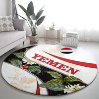 Yemen Round Carpet with Mocha Coffee Plant Design and National Flag Accents