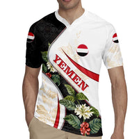Yemen Rugby Jersey with Mocha Coffee Plant Design and National Flag Accents