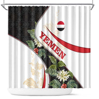 Yemen Shower Curtain with Mocha Coffee Plant Design and National Flag Accents