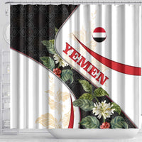 Yemen Shower Curtain with Mocha Coffee Plant Design and National Flag Accents