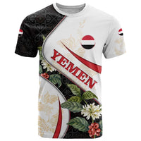 Yemen T Shirt with Mocha Coffee Plant Design and National Flag Accents
