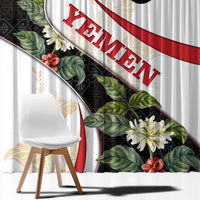 Yemen Window Curtain with Mocha Coffee Plant Design and National Flag Accents