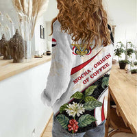 Yemen Women Casual Shirt with Mocha Coffee Plant Design and National Flag Accents