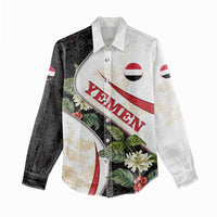 Yemen Women Casual Shirt with Mocha Coffee Plant Design and National Flag Accents