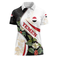 Yemen Women Polo Shirt with Mocha Coffee Plant Design and National Flag Accents
