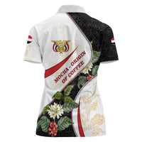 Yemen Women Polo Shirt with Mocha Coffee Plant Design and National Flag Accents