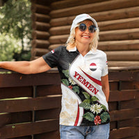 Yemen Women Polo Shirt with Mocha Coffee Plant Design and National Flag Accents