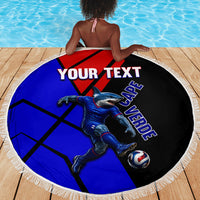 Personalized Cape Verde Soccer Shark Mascot Beach Blanket Blue Sharks Football Player Dynamic Graphic