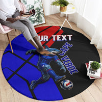 Personalized Cape Verde Soccer Shark Mascot Round Carpet Blue Sharks Football Player Dynamic Graphic