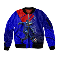 Personalized Cape Verde Soccer Shark Mascot Sleeve Zip Bomber Jacket Blue Sharks Football Player Dynamic Graphic