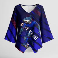 Personalized Cape Verde Soccer Kimono Sleeve Blouse Shark Mascot Football Player Striped Pattern