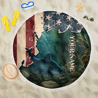 Catfish Fishing Beach Blanket with Underwater Scene and Distressed American Flag Background - Wonder Print Shop