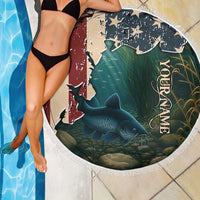 Catfish Fishing Beach Blanket with Underwater Scene and Distressed American Flag Background - Wonder Print Shop