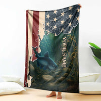 Catfish Fishing Blanket with Underwater Scene and Distressed American Flag Background - Wonder Print Shop