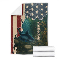 Catfish Fishing Blanket with Underwater Scene and Distressed American Flag Background - Wonder Print Shop