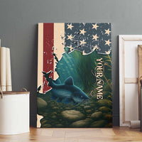 Catfish Fishing Canvas Wall Art with Underwater Scene and Distressed American Flag Background - Wonder Print Shop