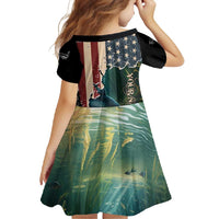Catfish Fishing Family Matching Mermaid Dress and Hawaiian Shirt with Underwater Scene and Distressed American Flag Background - Wonder Print Shop