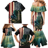 Catfish Fishing Family Matching Mermaid Dress and Hawaiian Shirt with Underwater Scene and Distressed American Flag Background - Wonder Print Shop
