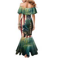 Catfish Fishing Family Matching Mermaid Dress and Hawaiian Shirt with Underwater Scene and Distressed American Flag Background - Wonder Print Shop