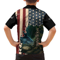 Catfish Fishing Family Matching Off Shoulder Maxi Dress and Hawaiian Shirt with Underwater Scene and Distressed American Flag Background - Wonder Print Shop