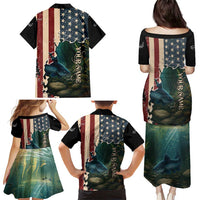 Catfish Fishing Family Matching Puletasi and Hawaiian Shirt with Underwater Scene and Distressed American Flag Background - Wonder Print Shop