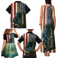 Catfish Fishing Family Matching Tank Maxi Dress and Hawaiian Shirt with Underwater Scene and Distressed American Flag Background - Wonder Print Shop