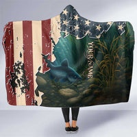 Catfish Fishing Hooded Blanket with Underwater Scene and Distressed American Flag Background - Wonder Print Shop
