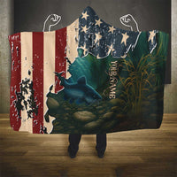Catfish Fishing Hooded Blanket with Underwater Scene and Distressed American Flag Background - Wonder Print Shop