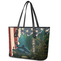 Catfish Fishing Leather Tote Bag with Underwater Scene and Distressed American Flag Background - Wonder Print Shop