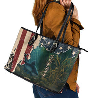 Catfish Fishing Leather Tote Bag with Underwater Scene and Distressed American Flag Background - Wonder Print Shop