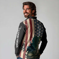 Catfish Fishing Long Sleeve Polo Shirt with Underwater Scene and Distressed American Flag Background - Wonder Print Shop