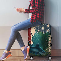 Catfish Fishing Luggage Cover with Underwater Scene and Distressed American Flag Background - Wonder Print Shop