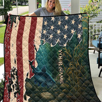 Catfish Fishing Quilt with Underwater Scene and Distressed American Flag Background - Wonder Print Shop