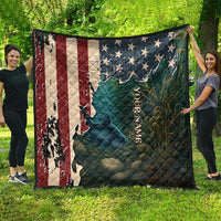 Catfish Fishing Quilt with Underwater Scene and Distressed American Flag Background - Wonder Print Shop