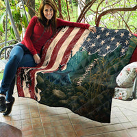 Catfish Fishing Quilt with Underwater Scene and Distressed American Flag Background - Wonder Print Shop
