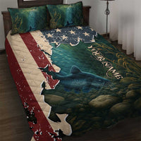 Catfish Fishing Quilt Bed Set with Underwater Scene and Distressed American Flag Background - Wonder Print Shop