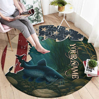 Catfish Fishing Round Carpet with Underwater Scene and Distressed American Flag Background - Wonder Print Shop