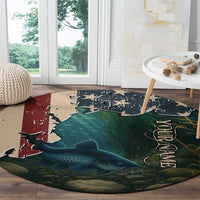 Catfish Fishing Round Carpet with Underwater Scene and Distressed American Flag Background - Wonder Print Shop