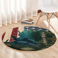 Catfish Fishing Round Carpet with Underwater Scene and Distressed American Flag Background - Wonder Print Shop