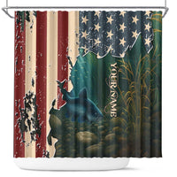 Catfish Fishing Shower Curtain with Underwater Scene and Distressed American Flag Background - Wonder Print Shop