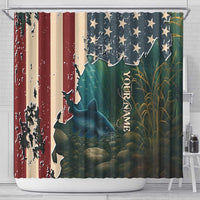 Catfish Fishing Shower Curtain with Underwater Scene and Distressed American Flag Background - Wonder Print Shop