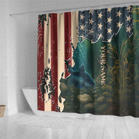 Catfish Fishing Shower Curtain with Underwater Scene and Distressed American Flag Background - Wonder Print Shop