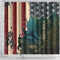 Catfish Fishing Shower Curtain with Underwater Scene and Distressed American Flag Background - Wonder Print Shop