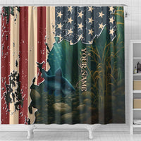 Catfish Fishing Shower Curtain with Underwater Scene and Distressed American Flag Background - Wonder Print Shop